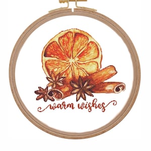Christmas cross stitch pattern Warm Wishes Modern watercolor orange cross stitch Xstitch Fall cinnamon citrus spices xstitch counted