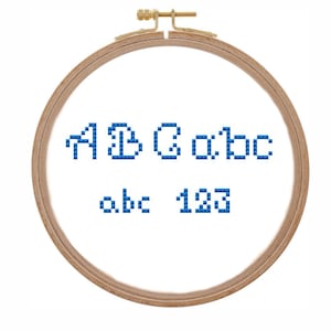 Small alphabet font cross stitch pattern counted Tiny curly script xstitch Modern Easy ABC Uppercase and lowercase letters numbers chart pdf