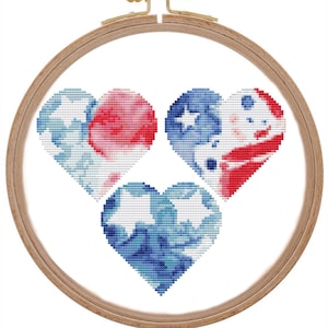 Modèle patriotique de point de croix aquarelle drapeau américain point de croix moderne compté carte commémorative des anciens combattants Xstitch étoiles et rayures PDF