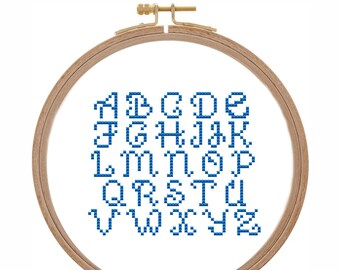 Easy cross stitch alphabet pattern Curly cross stitch font Modern xstitch chart personalization PDF instant download ABC script Small letter