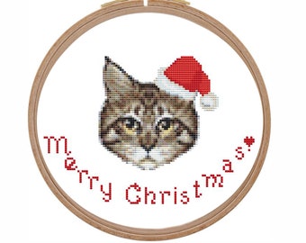 クリスマスのメインクーン猫の水彩画チュートリアルまたはプロジェクト