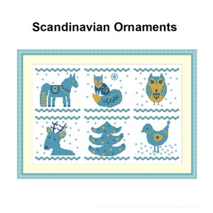 Mini décorations de Noël nordiques motif moderne bleu jaune Folk scandinave point de croix compté scandinave suédois norvégien