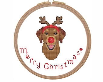 Chocolate labrador cross stitch pattern modern Christmas cross stitch pattern PDF Dog cross stitch pattern small lab puppy Instant download