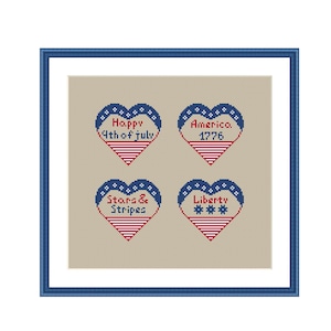 4th of July cross stitch pattern PDF Mini Patriotic cross stitch christmas ornament USA flag xstitch primitive modern Stars stripes quaker