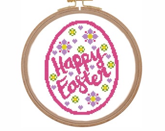 Happy Easter egg cross stitch pattern PDF Easter cross stitch Simple modern cross stitch Pastel cursive cross stitch Spring xstitch pdf