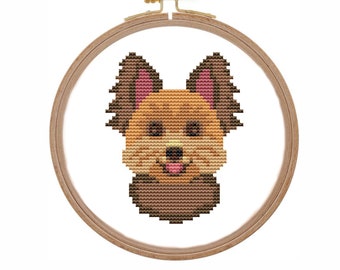 Padrão de ponto cruz de Yorkshire Terrier, cachorro moderno, ponto cruz simples, enfeite de Natal de cachorro, ponto cruz fácil, cartão de Yorkshire Terrier