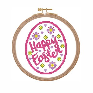 Happy Easter egg cross stitch pattern PDF Simple modern Easter cross stitch counted Pastel cursive cross stitch Spring xstitch quaker nordic