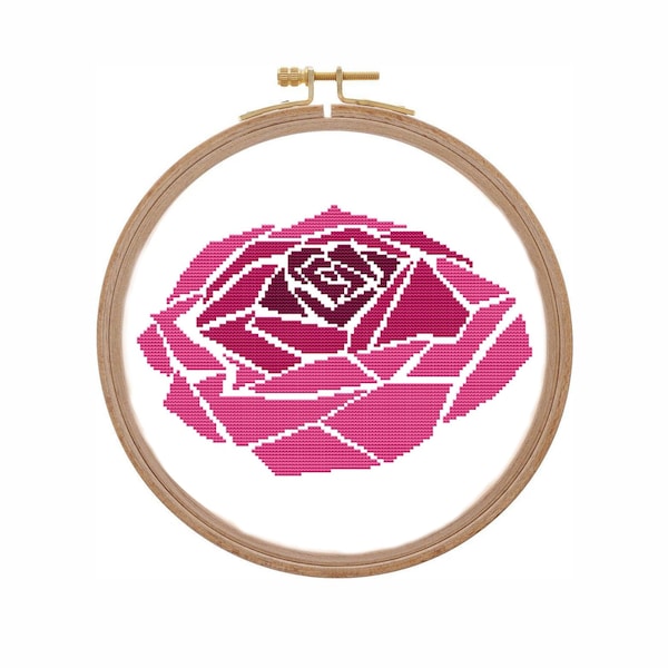 Pink rose cross stitch pattern Geometric cross stitch pattern flower Polygonal cross stitch floral easy PDF Geometric flower cross stitch