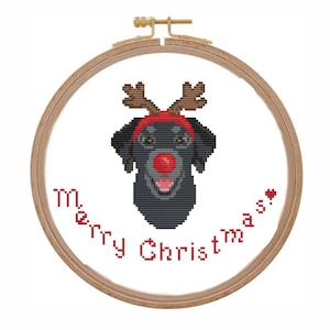 Black lab cross stitch pattern modern Christmas dog cross stitch counted simple Small Merry Christmas ornament X stitch pattern labrador