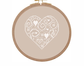 Small heart cross stitch pattern modern Valentine cross stitch pattern easy PDF pattern Modern xstitch pattern primitive White beige rustic