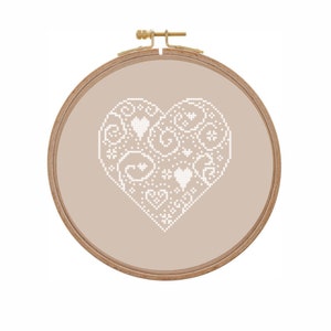 Small heart cross stitch pattern modern Valentine cross stitch pattern easy PDF pattern Modern xstitch pattern primitive White beige rustic