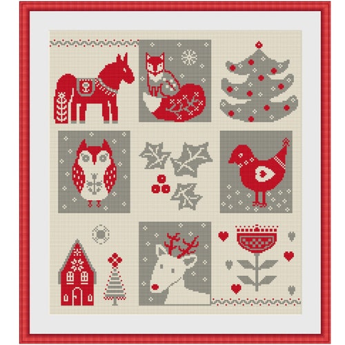 Nordic Christmas Cross Stitch Pattern Modern Folk Scandinavian Etsy