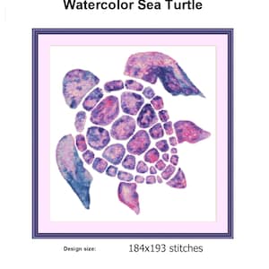 Sea turtle cross stitch pattern Modern ocean creature Xstitch chart Watercolor cross stitch nautical Abstract purple pink Universe PDF