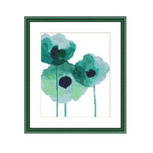 Aquarel kruissteek patroon bloem Blauwe klaprozen kruissteek patroon modern Xstitch diagram Wilde bloem kruissteek Abstracte kruissteek