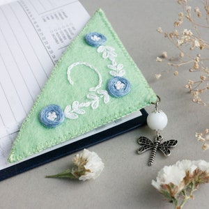 Felt corner bookmark personalized Custom initial bookmark charm Floral beaded bookmark monogrammed Dragonfly bookmark for women