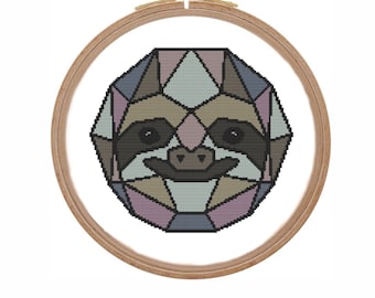 Sloth cross stitch pattern modern Stained glass geometric animal Counted Xstitch chart Big modern cross stitch pattern easy