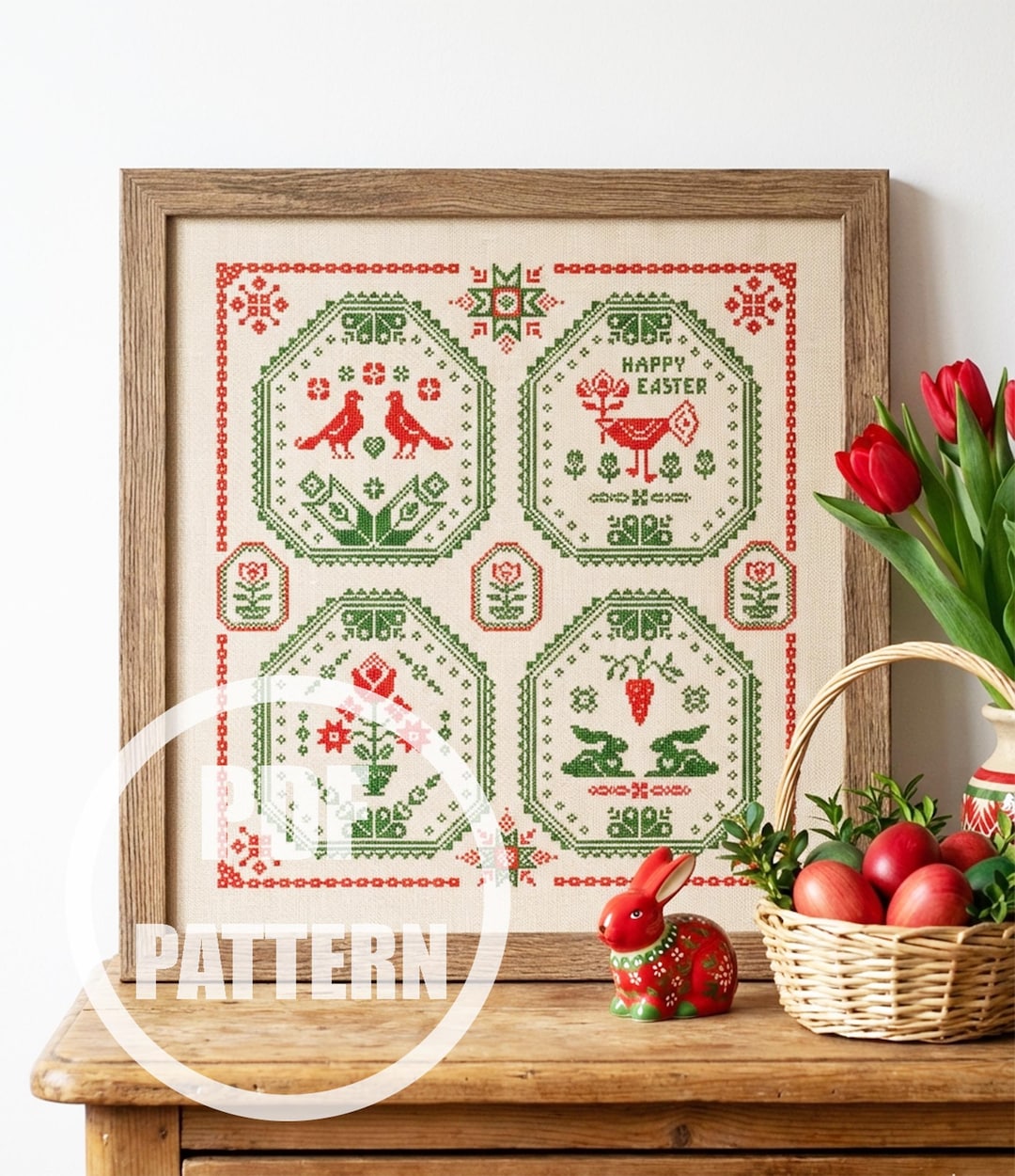 Quaker Sampler Easter Egg Cross Stitch Pattern Easy Simple Counted ...