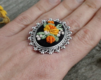 Royalcore statement Victorian cameo ring with flowers Orange cameo rose ring for women Handmade floral ring Royalcore jewelry