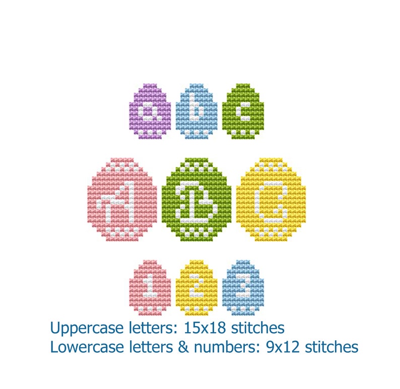 Mini Easter Egg Cross Stitch Pattern Font Uppercase Lowercase Letters ...