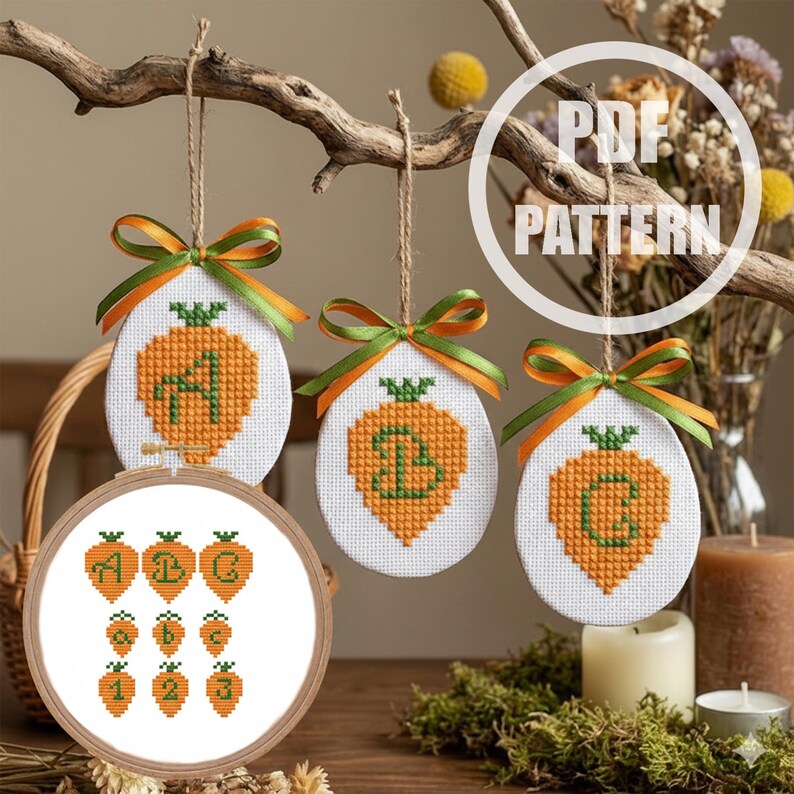 Carrot Font Cross Stitch Pattern Easter Uppercase Lowercase Letters ...