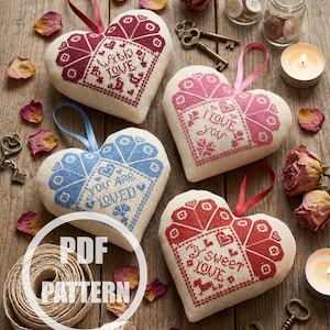 Quaker hearts Valentine Day cross stitch pattern modern Easy simple romantic ornaments cards counted xstitch chart pimitive I love you