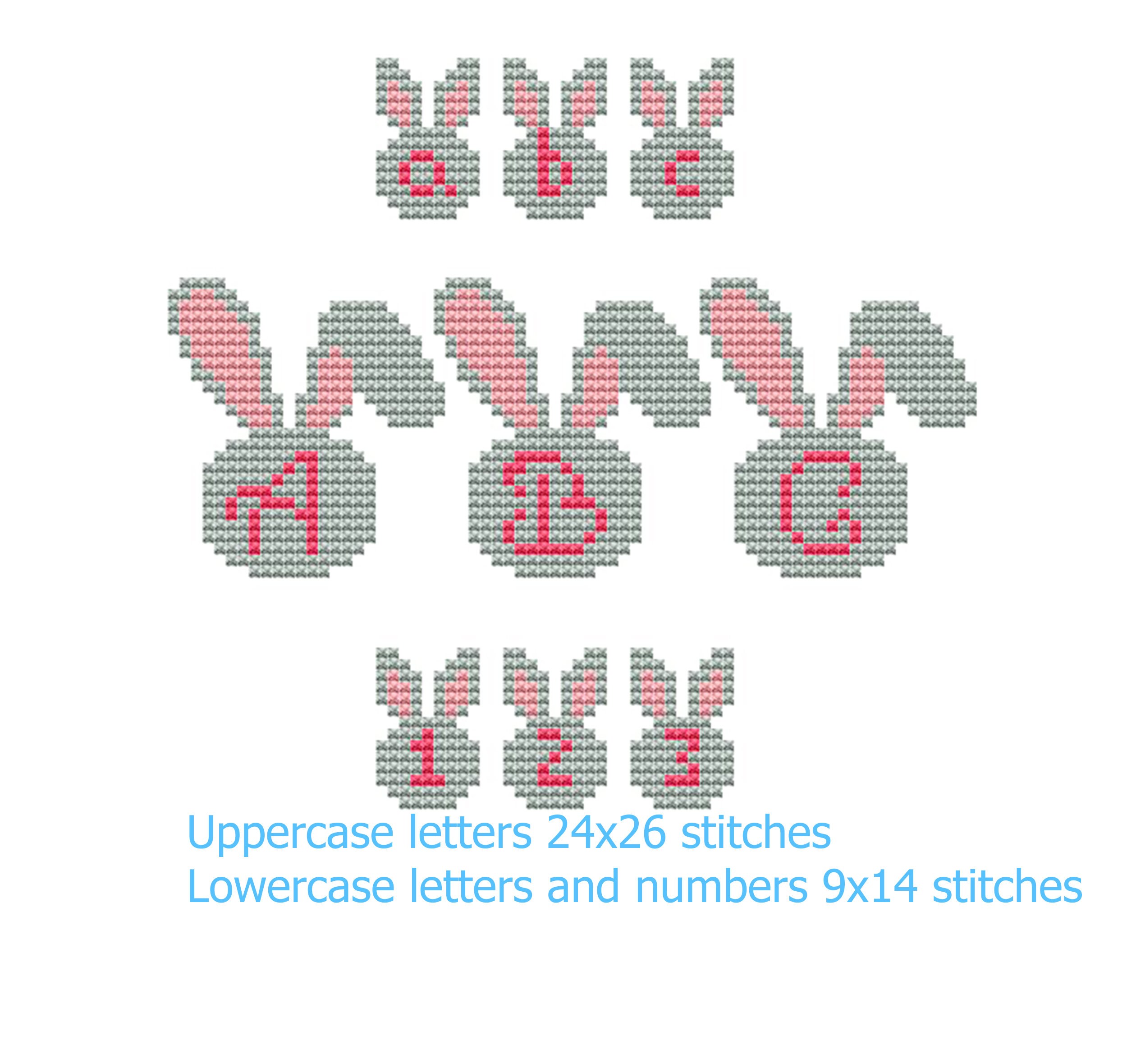 Baby Bunny Alphabet Cross Stitch Pattern Easter Uppercase Lowercase ...