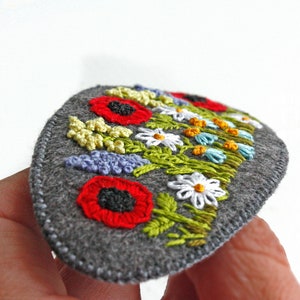 Large hair barrette for women Embroidered hair barrette for thick hair Wildflower hair clip Ukrainian gift Big oval clamp Poppy hair clasp image 6
