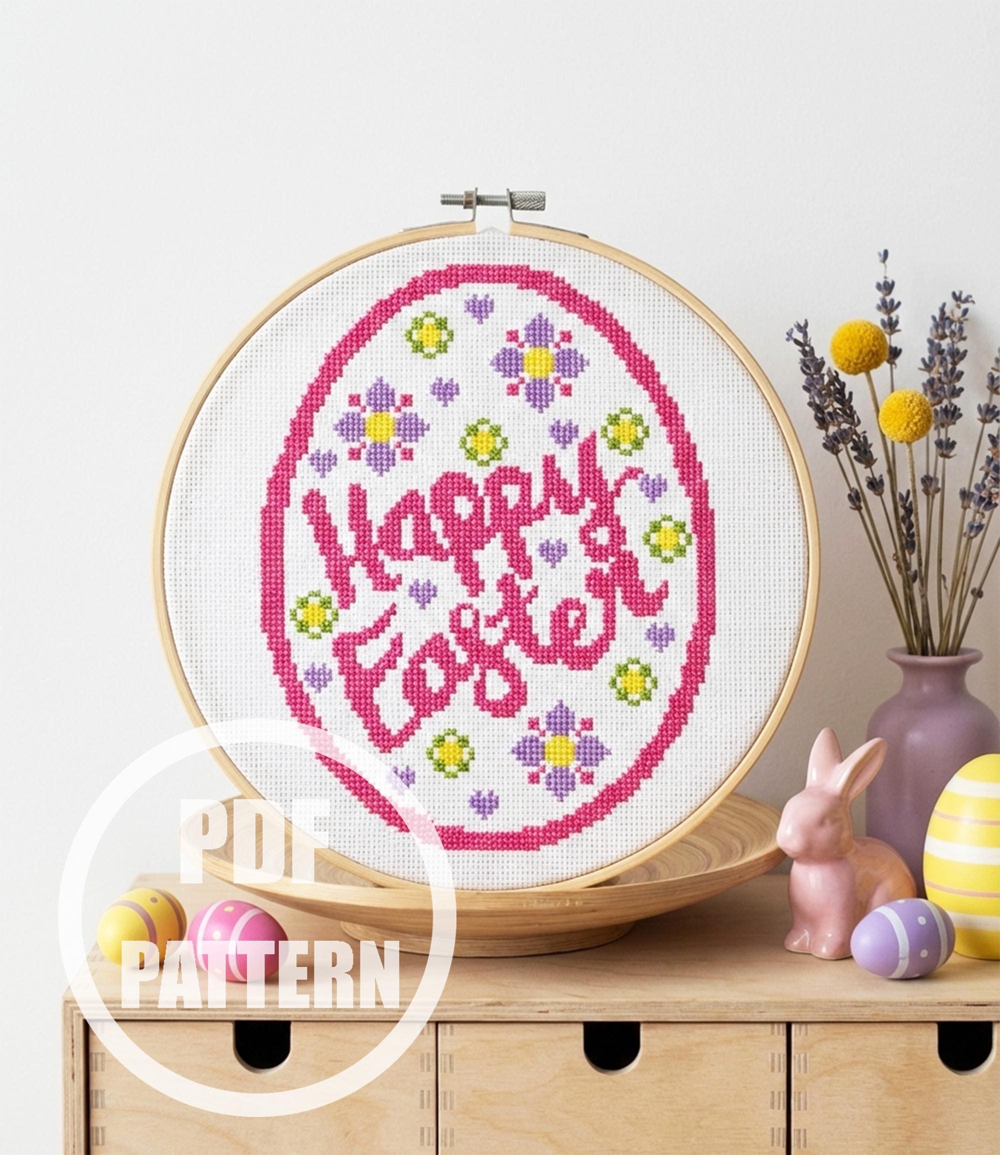 Happy Easter Egg Cross Stitch Pattern PDF Simple Modern Easter Cross ...