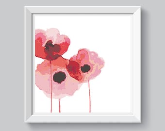 Red poppies cross stitch pattern Modern cross stitch still life Xstitch chart Watercolor wild flower cross stitch Abstract