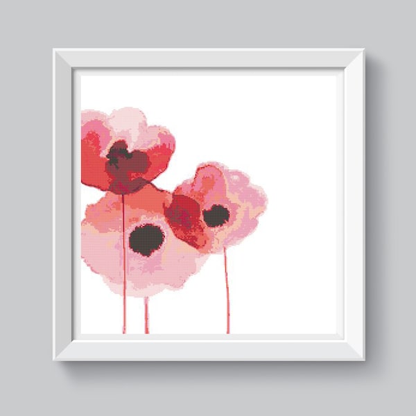 Red poppies cross stitch pattern Modern cross stitch still life Xstitch chart Watercolor wild flower cross stitch Abstract