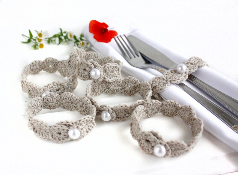 Simple Linen Napkin Rings With Pearl Buttons Rustic Wedding Etsy