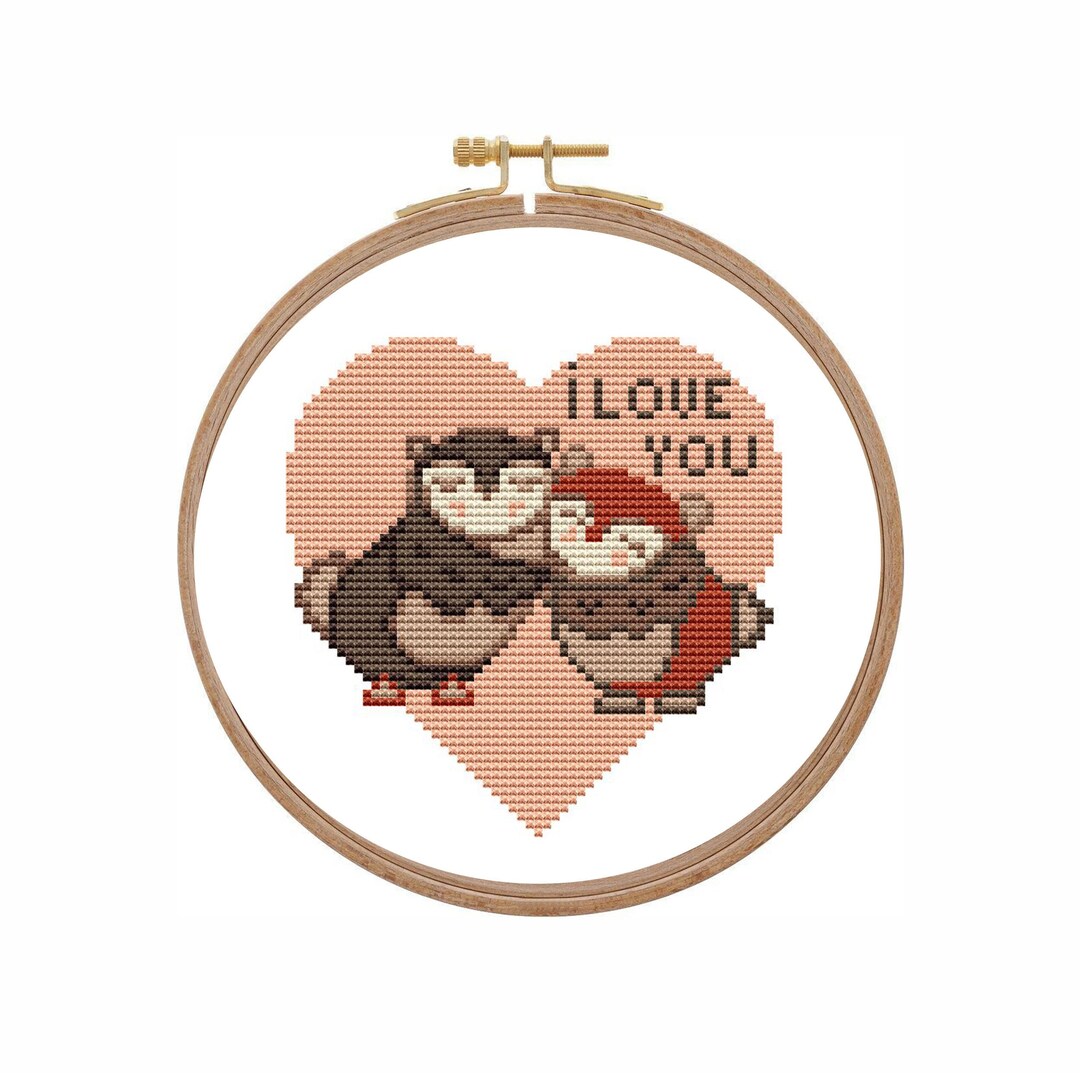 Hugging Owls Cross Stitch Pattern Valentine Day Cross Stitch Pattern Modern I Love You Cross