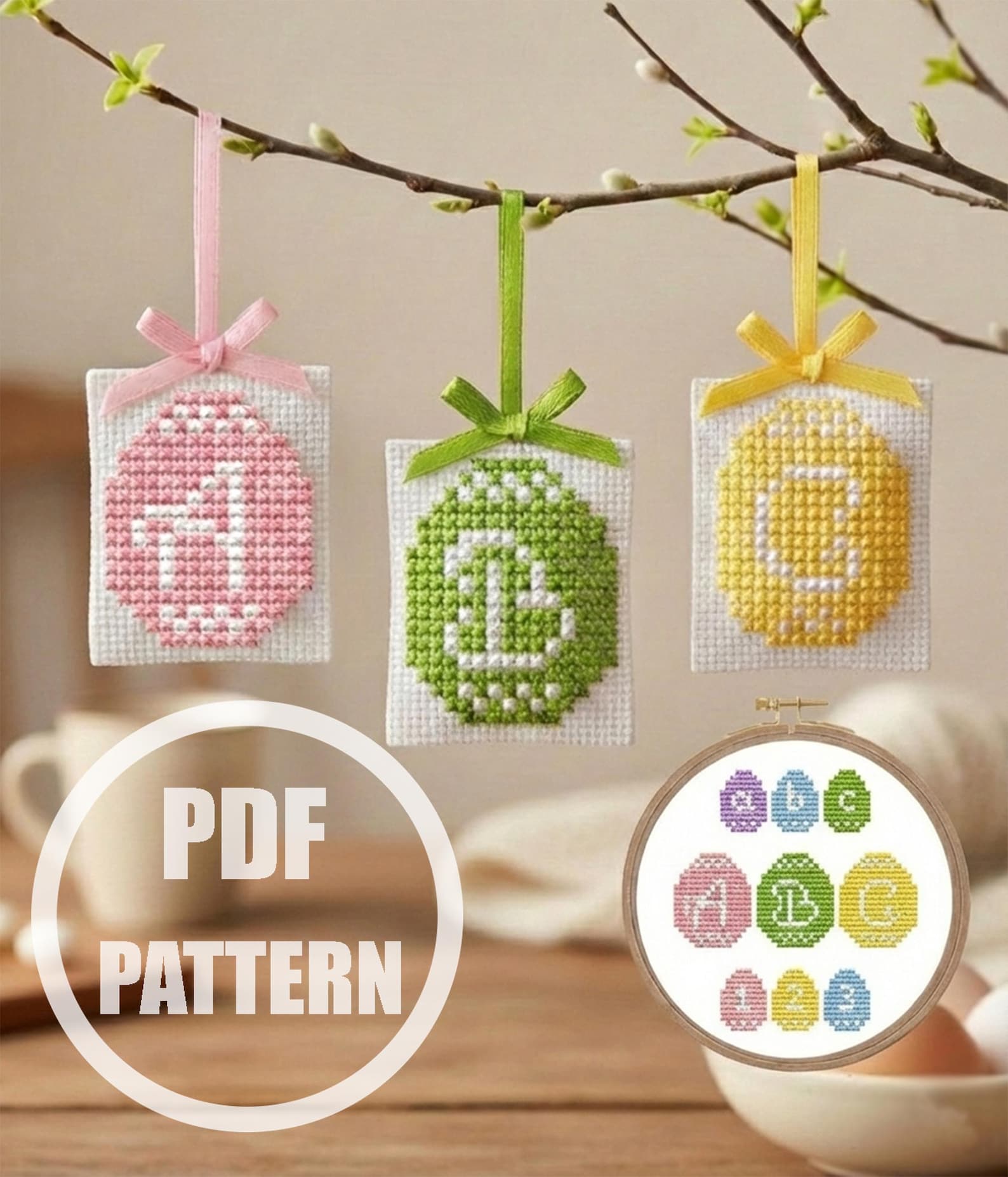 Mini Easter Egg Cross Stitch Pattern Font Uppercase Lowercase Letters ...
