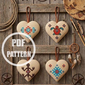 Southwestern cross stitch pattern mini geometric modern American cross stitch pattern turtle lizard Navajo cross stitch heart pdf sampler