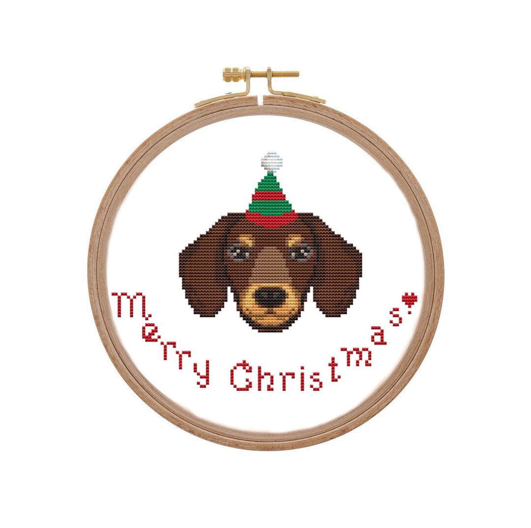 Dachshound Christmas Dog Cross Stitch Pattern Ornament Santa Hat Small ...