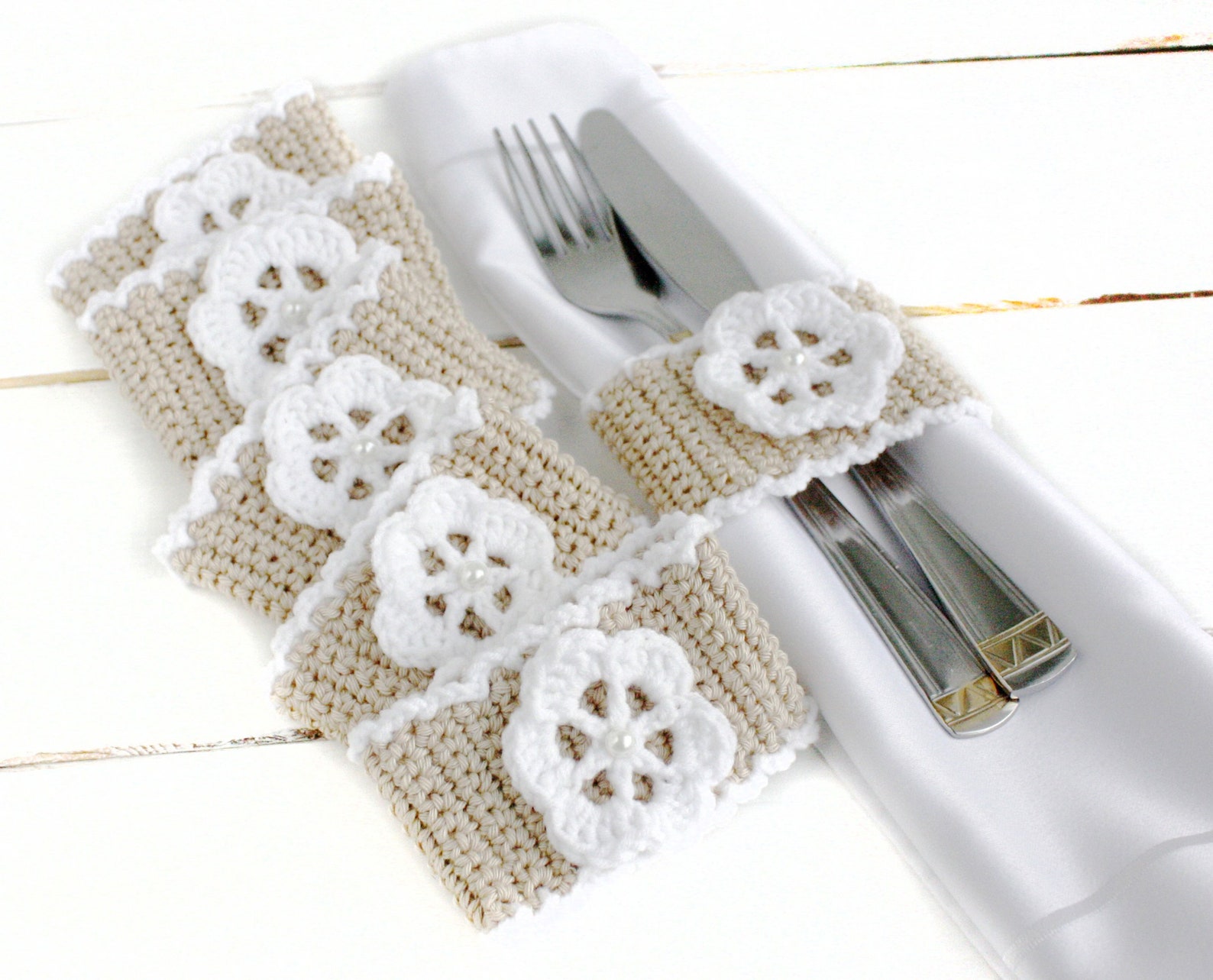 Country Napkin Rings With Flowers Pearl Napkin Rings Farmhouse Etsy