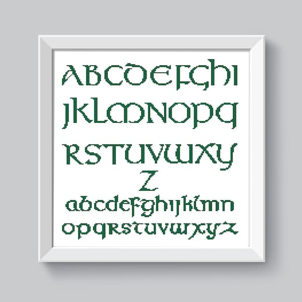 Calligraphy font cross stitch pattern alphabet Irish cross stitch PDF ABC Celtic cross stitch script gaelic font Lower upper case letter