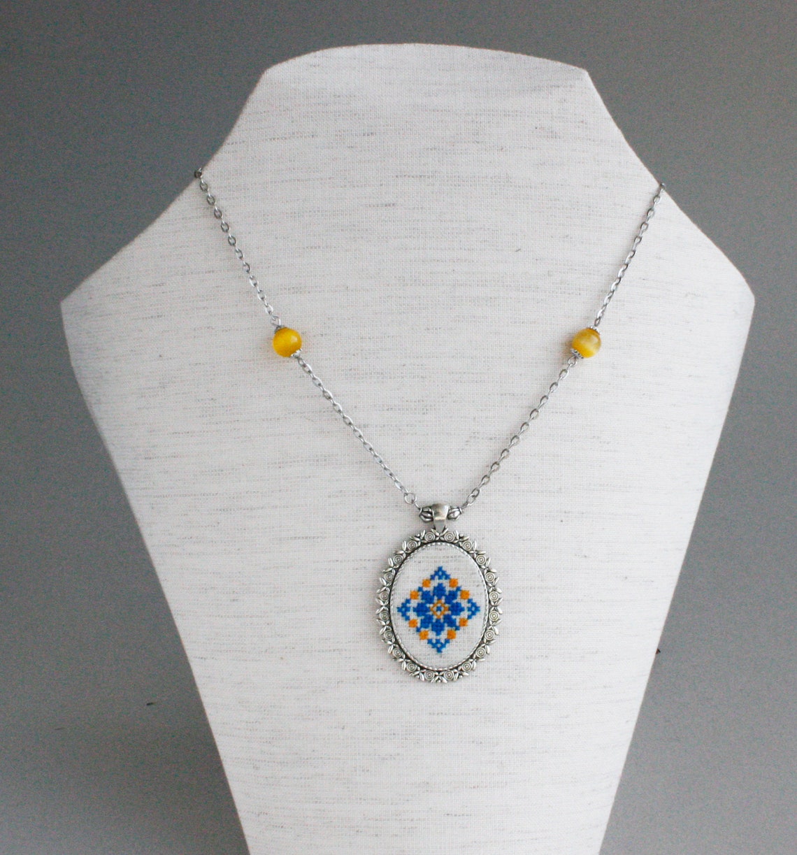 Folk Ukrainian Necklace Pendant Blue Yellow Ukrainian Jewelry Etsy