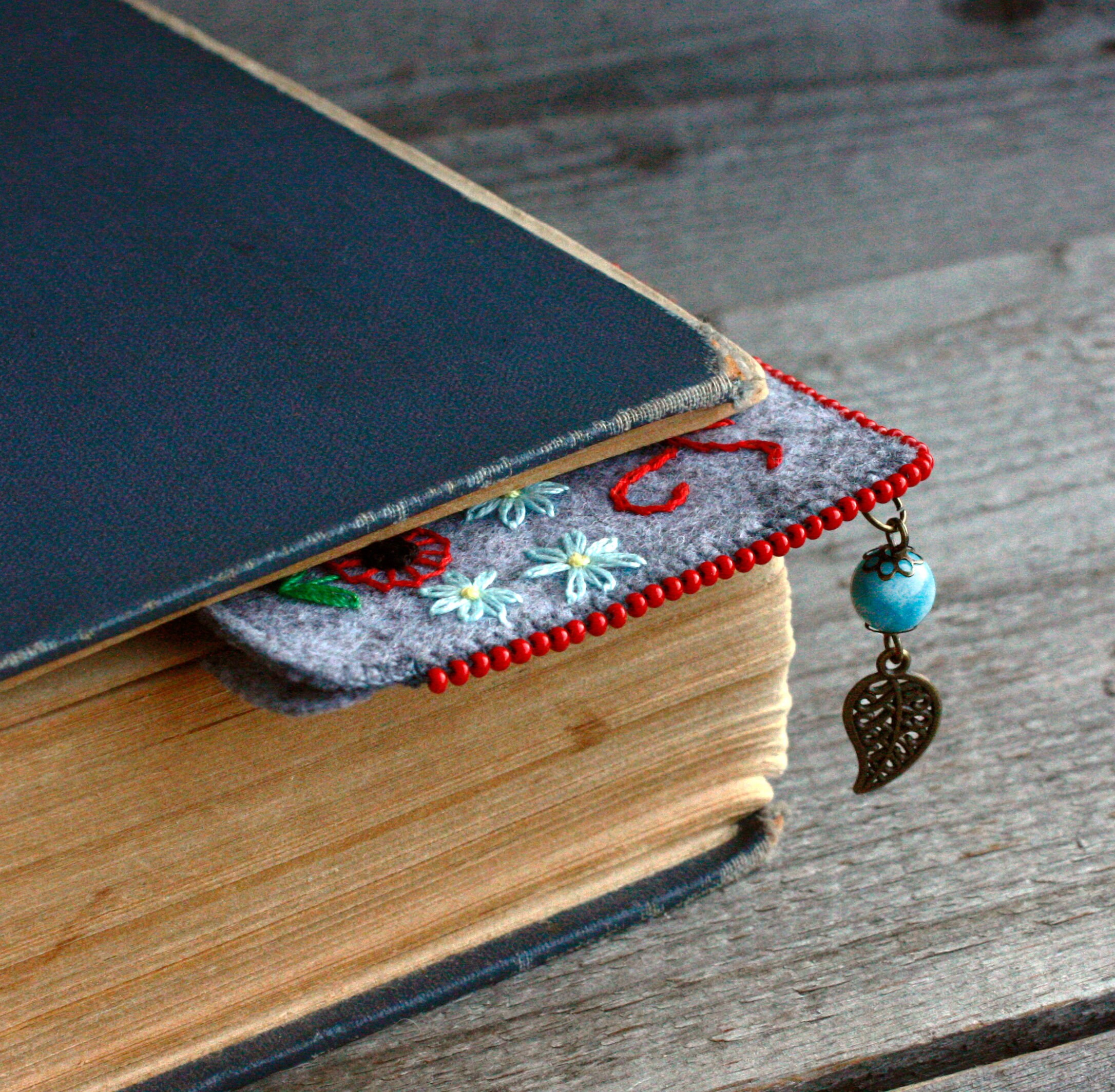 Personalized Hand Embroidered Corner Bookmark Wildflower Poppy Forget ...