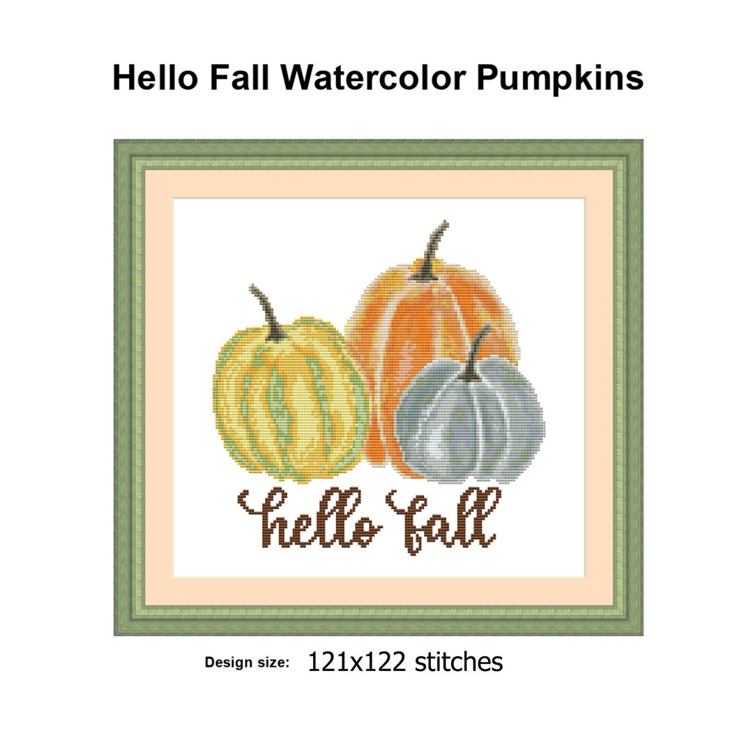 Hello Fall Cross Stitch Pattern Modern Counted Watercolor Cross Stitch ...