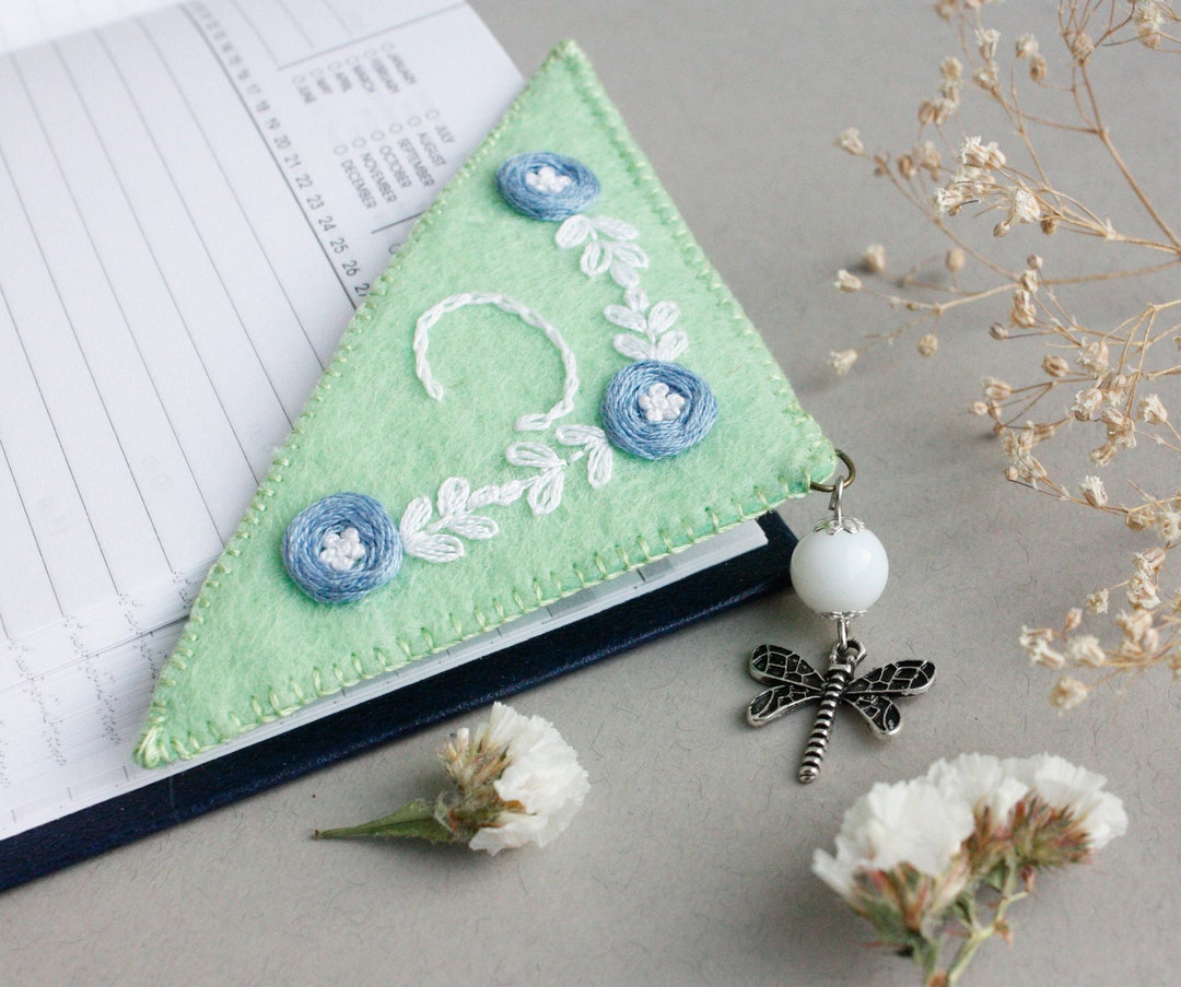 felt-corner-bookmark-personalized-custom-initial-bookmark-etsy