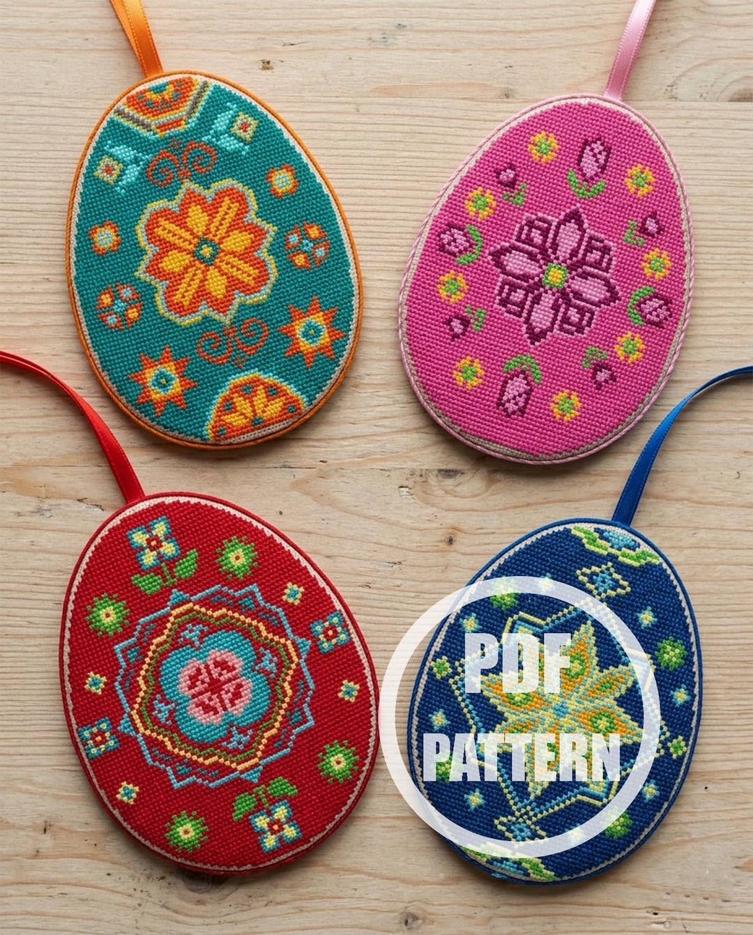 Folk Scandinavian Easter Eggs Cross Stitch Pattern Modern Easy Easter ...