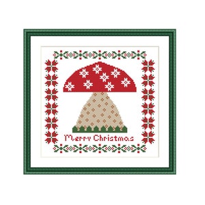 Piccolo punto croce Quaker fungo moderno ornamento natalizio contato a punto croce amanita scandinavo biglietto di Natale punto croce facile primitivo