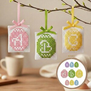 Mini Easter Egg Cross Stitch Pattern Font Uppercase Lowercase Letters ...