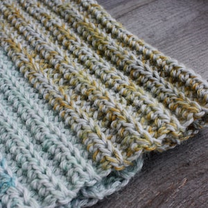 Hand knit alpaca pastel blue yellow neck warmer Wool neck cowl Gradient snood Mustard soft winter neckwarmer Warm collar scarf one loop