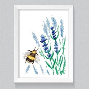 Lavender cross stitch pattern Modern flower cross stitch Xstitch chart wild flower cross stitch Watercolor Bumble bee cross stitch pdf image 1