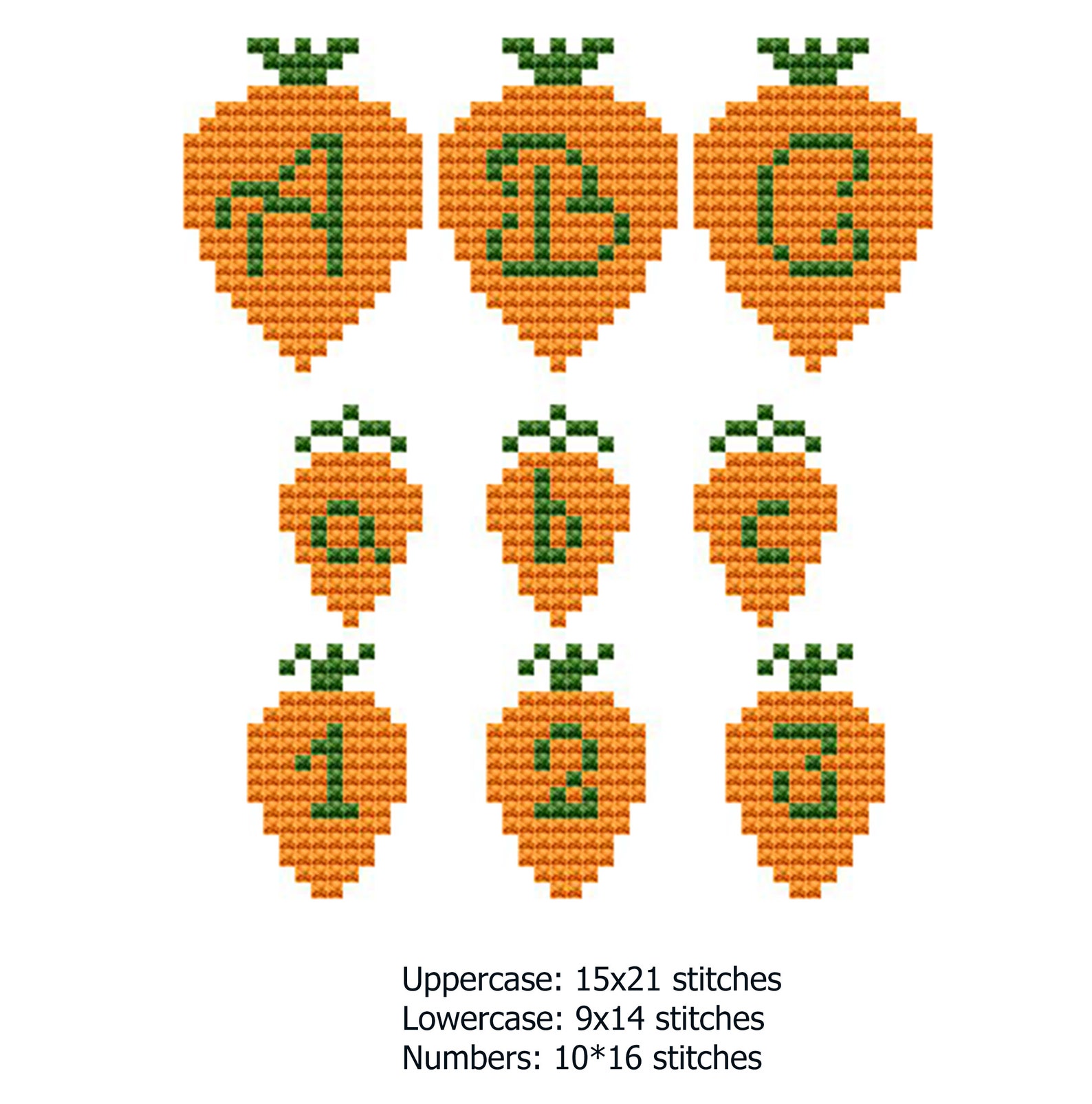 Carrot Font Cross Stitch Pattern Easter Uppercase Lowercase Letters ...