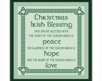 Christmas Irish blessing Trinity shamrock cross stitch pattern modern St Patrick's day Gaelic clover saying cross stitch celtic knot
