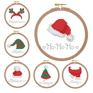 Kreuzstichmuster Weihnachten Ornamente Mini Weihnachtskarte Kreuzstich modern Kleines Kreuzstichmuster Weihnachtsmann Mützen Anfänger
