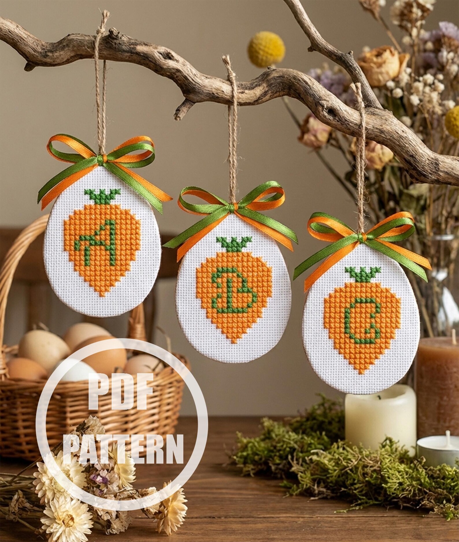 Carrot Font Cross Stitch Pattern Easter Uppercase Lowercase Letters ...